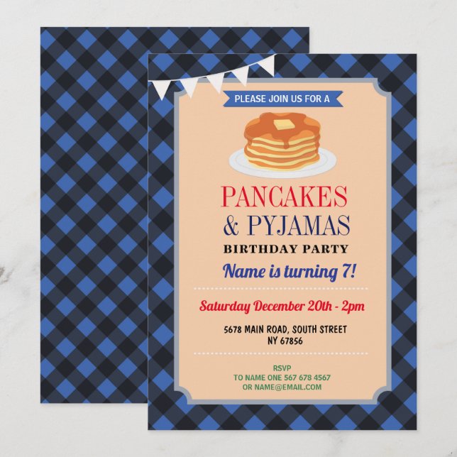 Invitation Crêpes et pyjamas de Noël de partie de pyjamas (Devant / Derrière)