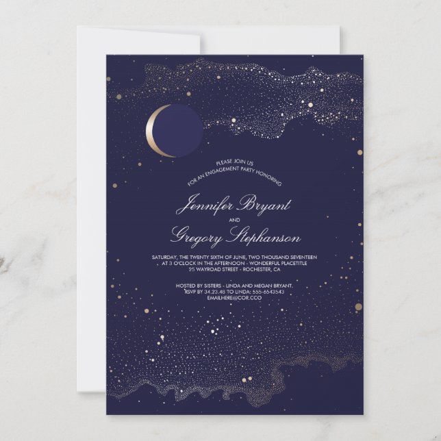 Invitation Crescent Lune et Étoiles de nuit (Devant)