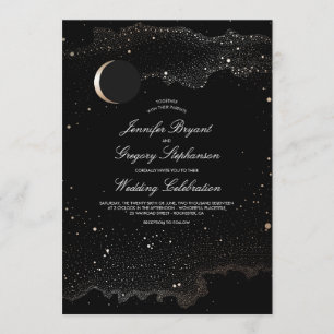 Invitation Crescent Moon and Night Stars Mariage moderne