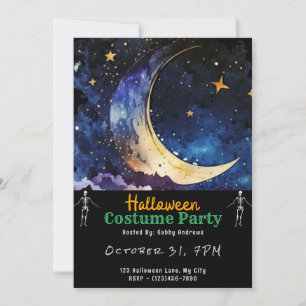 Invitation Crescent Moon Blue Sky et étoiles Black Halloween
