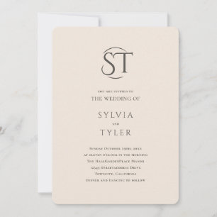 Invitation Crest Monogramme Beige Typographie Mariage