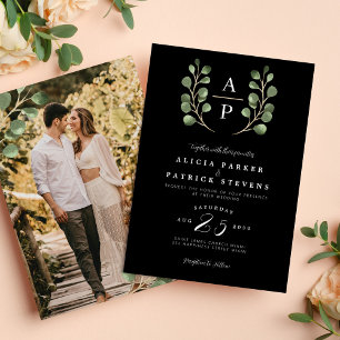 Invitation Crest monogramme sauge eucalyptus mariage photo