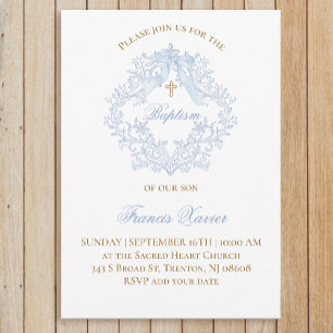 Invitation crête bleue bébé garçon Baptême