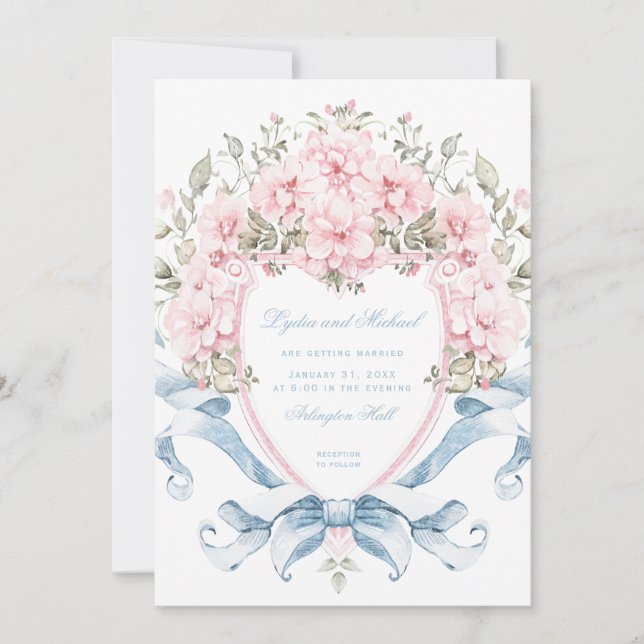 Invitation Crête de fleurs de cerise douce | Mariage de monog (Devant)