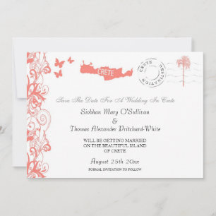 Invitation Crète Enregistrer la date en rose corail et blanc