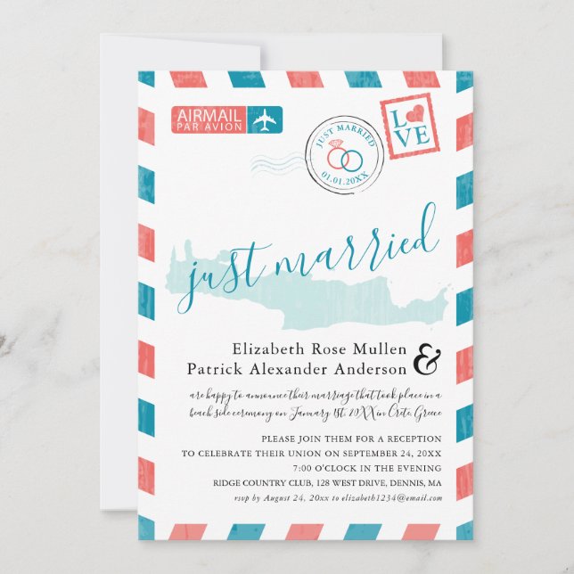 Invitation Crète Grèce Antique Envoi Mariage (Devant)