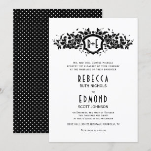 Invitation Crête héraldique blanche noire mariage