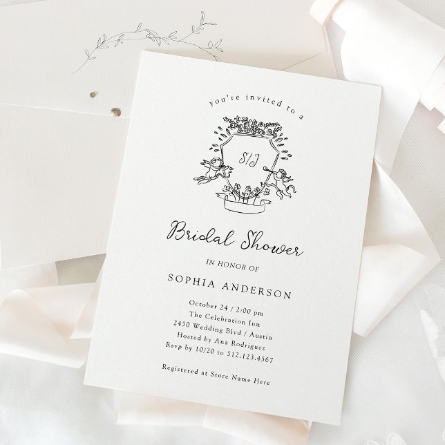 Invitation Crête lunaire | Fête des mariées noire et blanche (Créateur téléchargé)