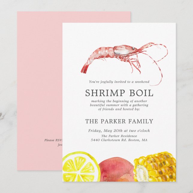 Invitation Crevette bouillie| Thème de fruits de mer (Devant / Derrière)