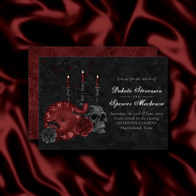 Invitation Crimson magique Zodiac | Rose de crâne gothique ro (Créateur téléchargé)