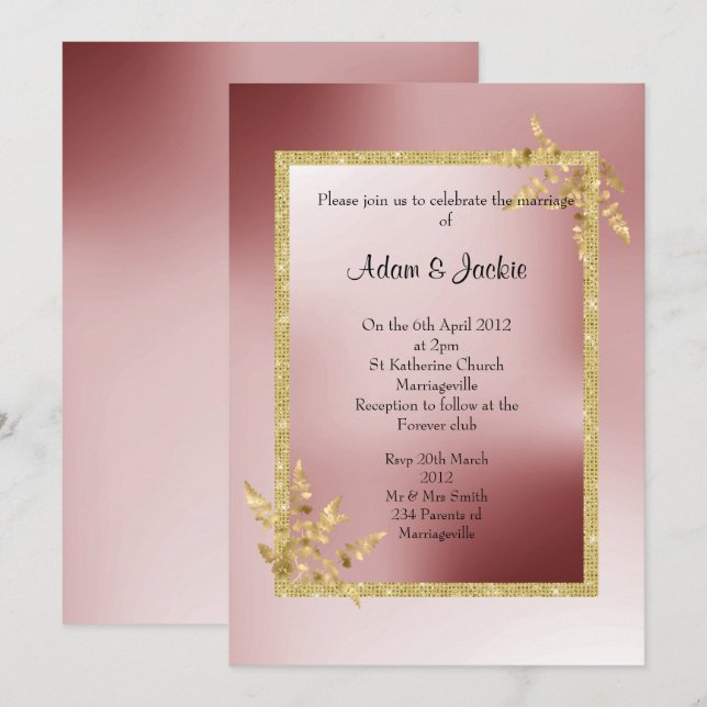 Invitation Crimson Red Gold feuille ELEGANT CLASSING MARIAGE (Devant / Derrière)