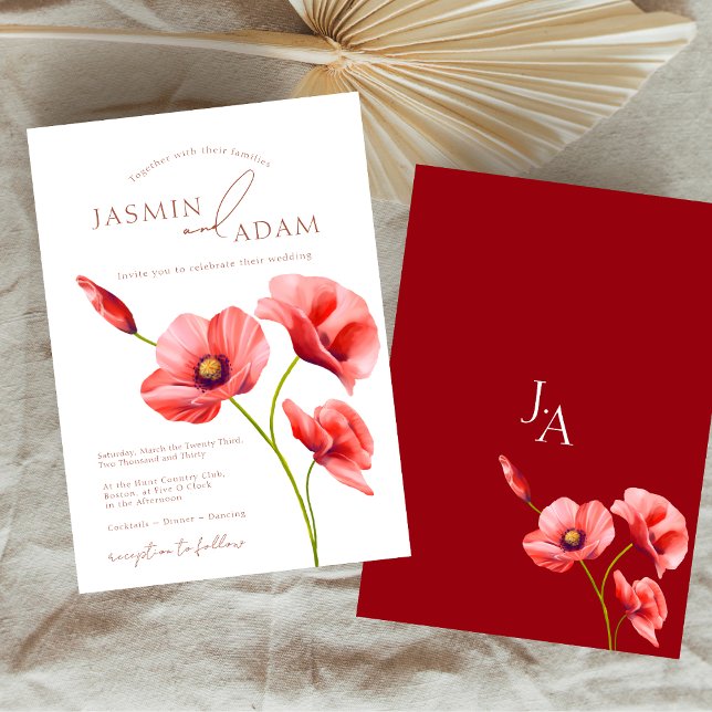 Invitation Crimson Red Poppies Mariage floral (Crimson Red Poppies Floral Wedding Invitation)