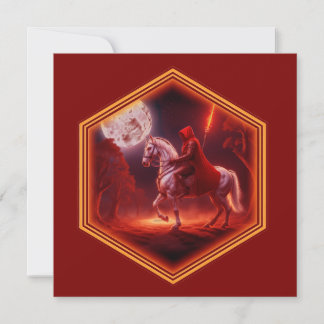 Invitation Crimson Rider On White Stallion Moon In Background
