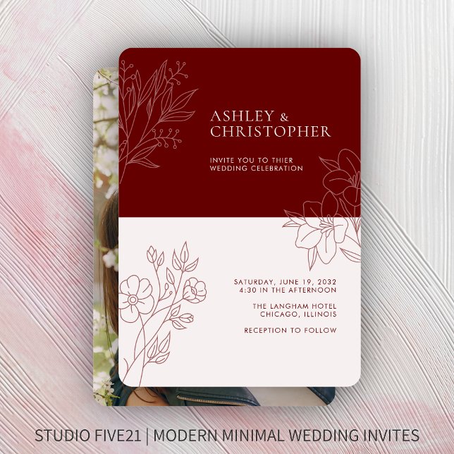 Invitation Crimson rouge feuillage minime Mariage photo (Créateur téléchargé)