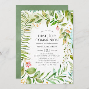 Invitation Cristal Géométrique Verdure Première Communion Sai