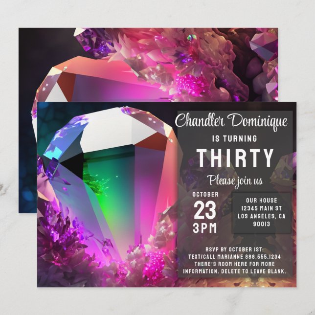 Invitation Cristal Jewel Tone Tourmaline Octobre Anniversaire (Devant / Derrière)