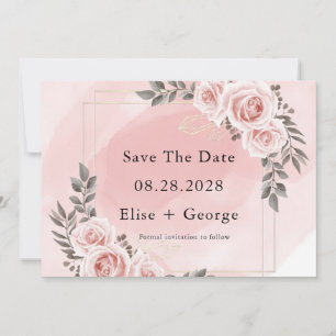 Invitation Cristal Or Floral Rose Bleu Enregistrer La Date