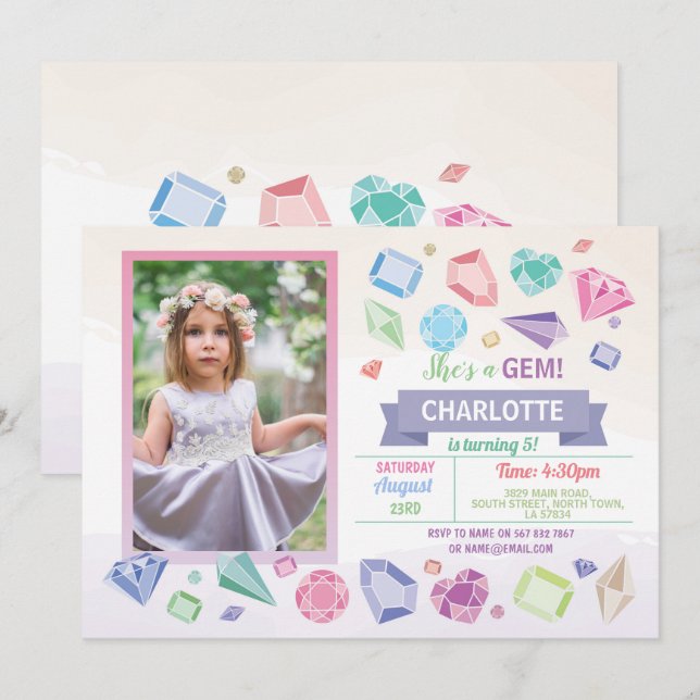 Invitation Cristaux de fête de Jeu d'Anniversaire Pastel de f (Devant / Derrière)