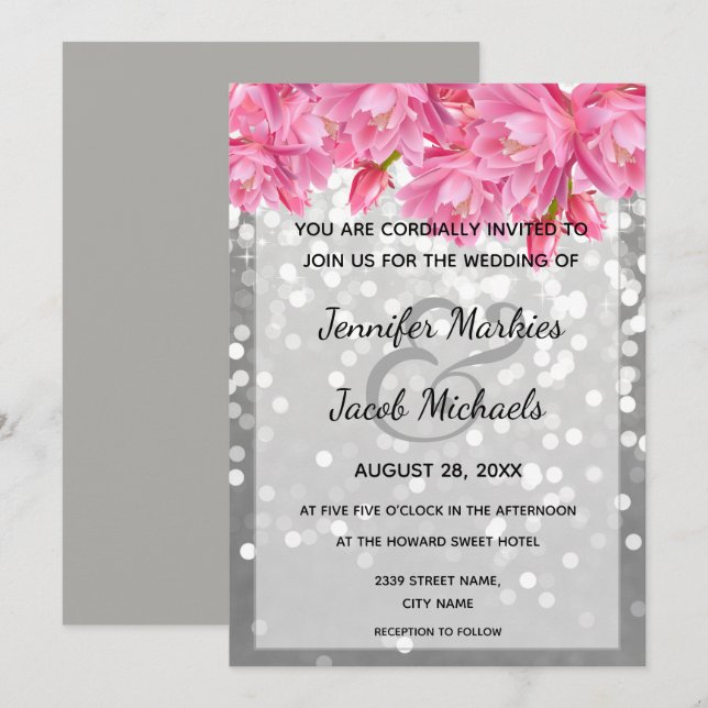 Invitation Cristaux de parties scintillant argentée mariage f (Devant / Derrière)