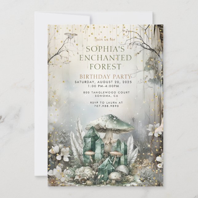 Invitation Cristaux magiques d'anniversaire de la forêt encha (Devant)