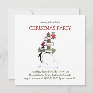 Invitation Critère de Noël ・ Pingouin et panneau