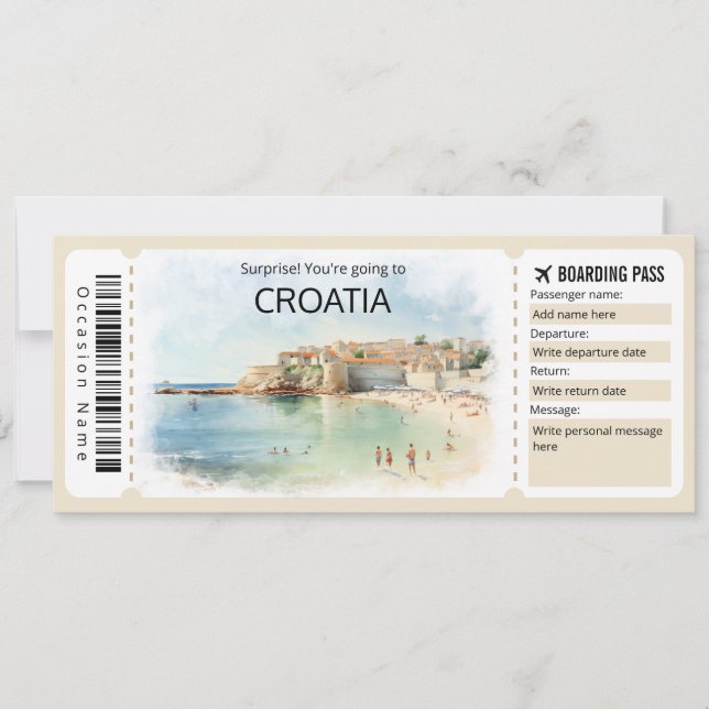 Invitation Croatie Modifiable billet avion, Croatie Voyage (Devant)
