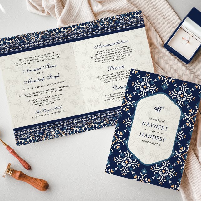 Invitation Crochet bleu marine tout en un Mariage sikh (Créateur téléchargé)