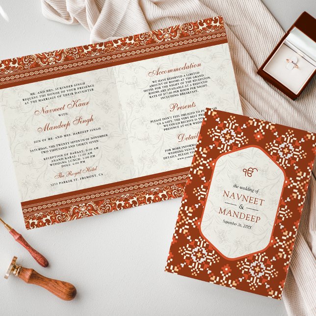 Invitation Crochet orange tout en un Mariage sikh (Créateur téléchargé)