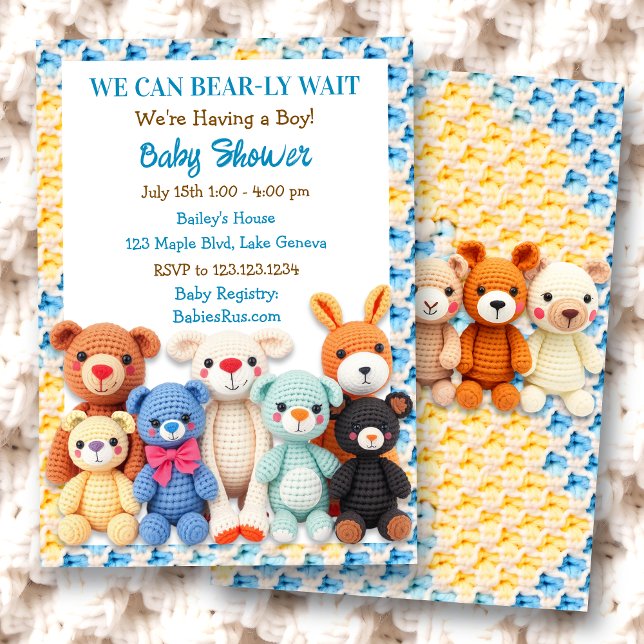Invitation Crocheted Stuffed Animals Boy's Baby Shower (Créateur téléchargé)