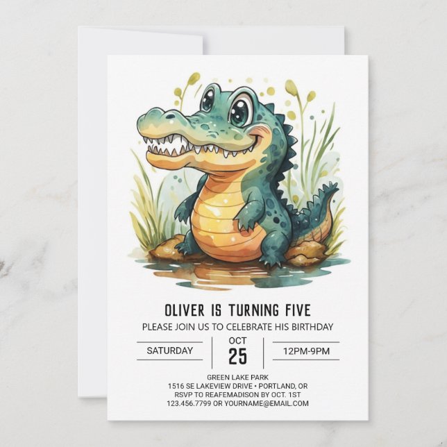 Invitation Crocodile alligator personnalisé Anniversaire (Devant)