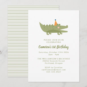 Invitation Crocodile vert joyeux 1er anniversaire