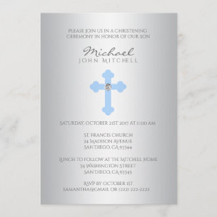 Invitation croisé bleu argenté de garçon de
