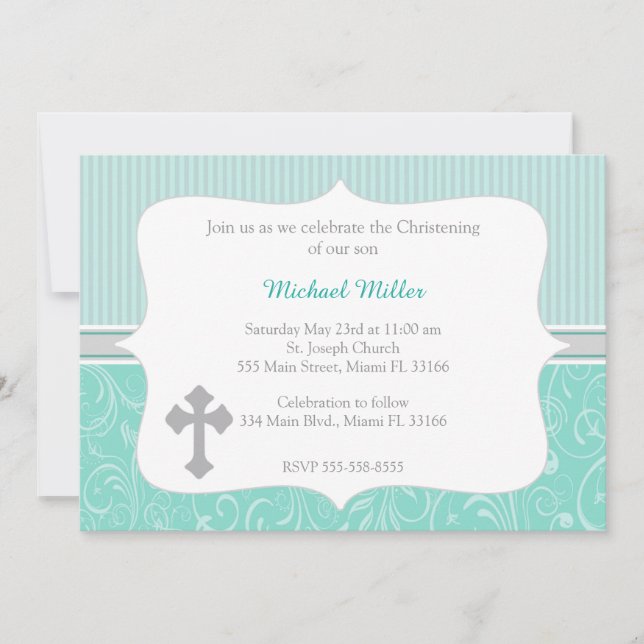 Invitation croisée de baptême de turquoise (Devant)