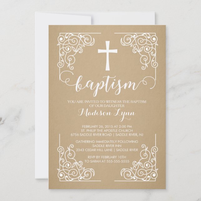Invitation croisée de baptême moderne Kraft (Devant)