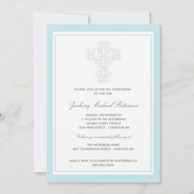 Invitation croisée élégante de baptême de bébé (Devant)