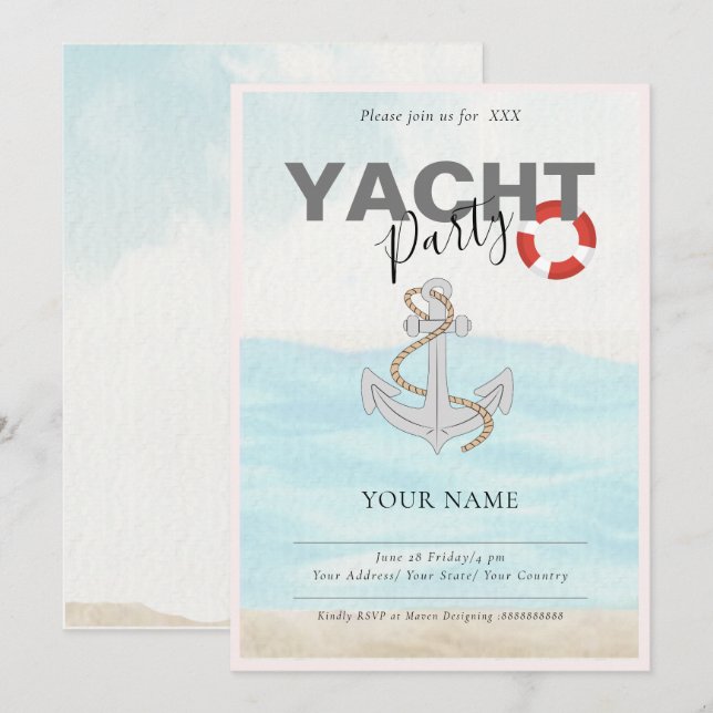 Invitation Croisière en yacht pour anniversaire  (Devant / Derrière)