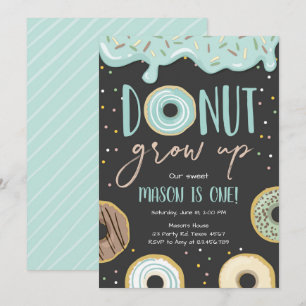 Invitation Croissance du donut Blue Pastel Boy Premier annive