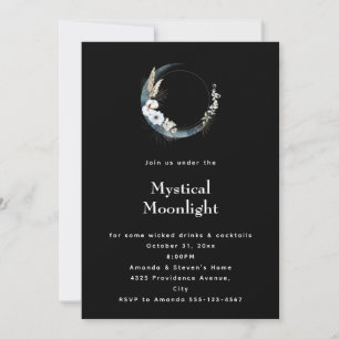 Invitation Croissant de Lune Bleu avec Fleurs Blanches Hallow