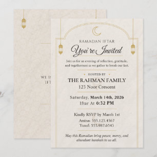Invitation Croissant de Lune et Lanterne d'Or Élégants pour I