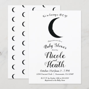 Invitation Croissant de Lune Noir Astrologie Zodiaque Baby Sh