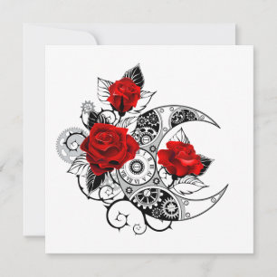 Invitation Croissant mécanique avec roses rouges