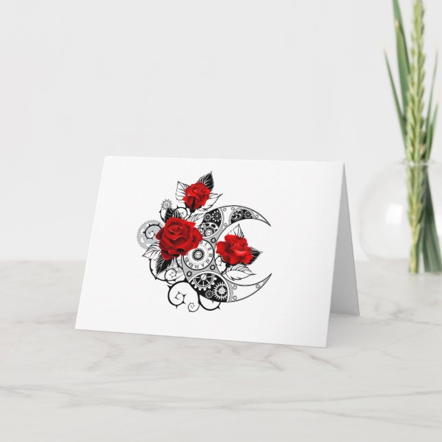 Invitation Croissant mécanique avec roses rouges (Devant)