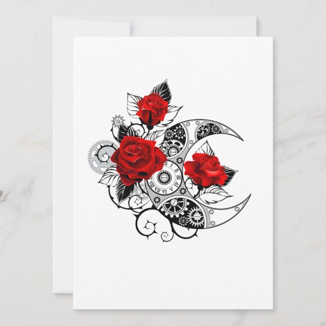 Invitation Croissant mécanique avec roses rouges (Devant)