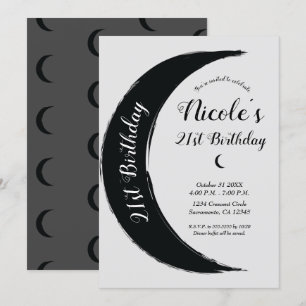 Invitation Croissant Noir Fête d'Anniversaire Céleste Lune So