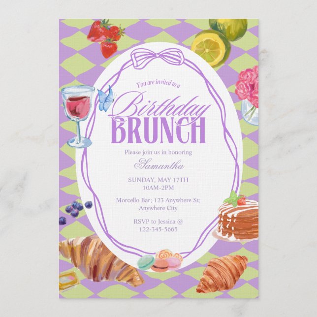 Invitation Croissant Pastel Birthday Brunch  (Devant)