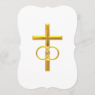Invitation Croix 3-D d'or avec anneaux Mariages