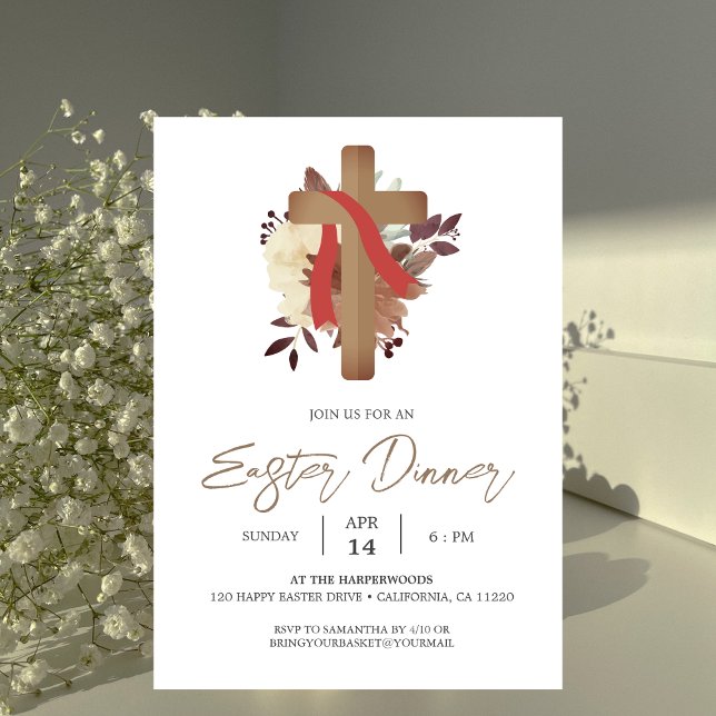 Invitation Croix à fleurs Dîner de Pâques du printemps chréti (Créateur téléchargé)