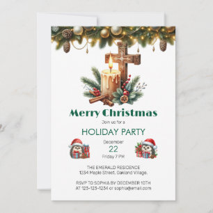 Invitation Croix à la lumière des bougies avec Noël de cannel