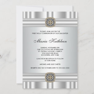 Invitation Croix argentée dorée pour la première communion de