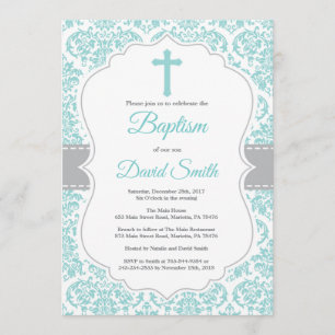 Invitation Croix-Baptême Turquoise Turquoise Aqua